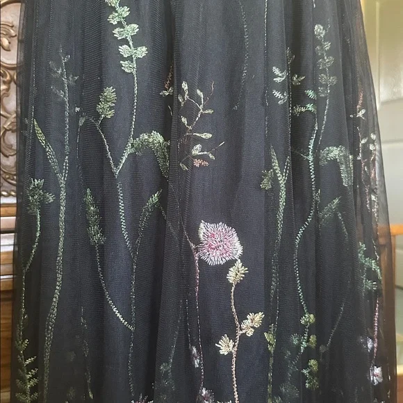 Black Tulle Embroidered Floral Maxi Skirt Romantic Sheer Overlay Boho NWOT Large - Picture 9 of 17